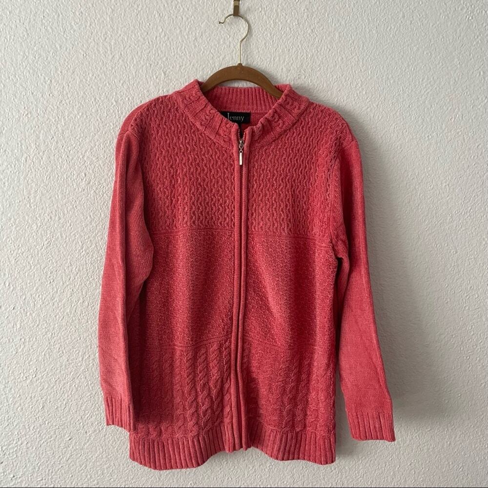Grannycore Pink Chenille Sweater Jacket Cottagecore Size Large